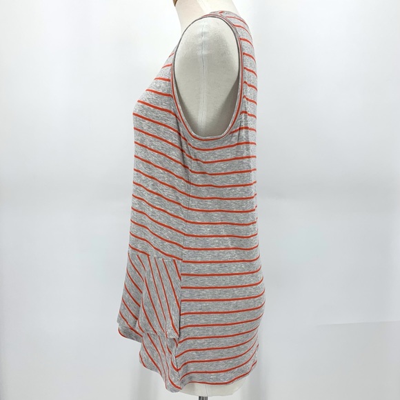 Cabi Ruffle Top # 5331, Coral Stripe on Heather Grey Ruffle Peplum Top, Small - Picture 5 of 16